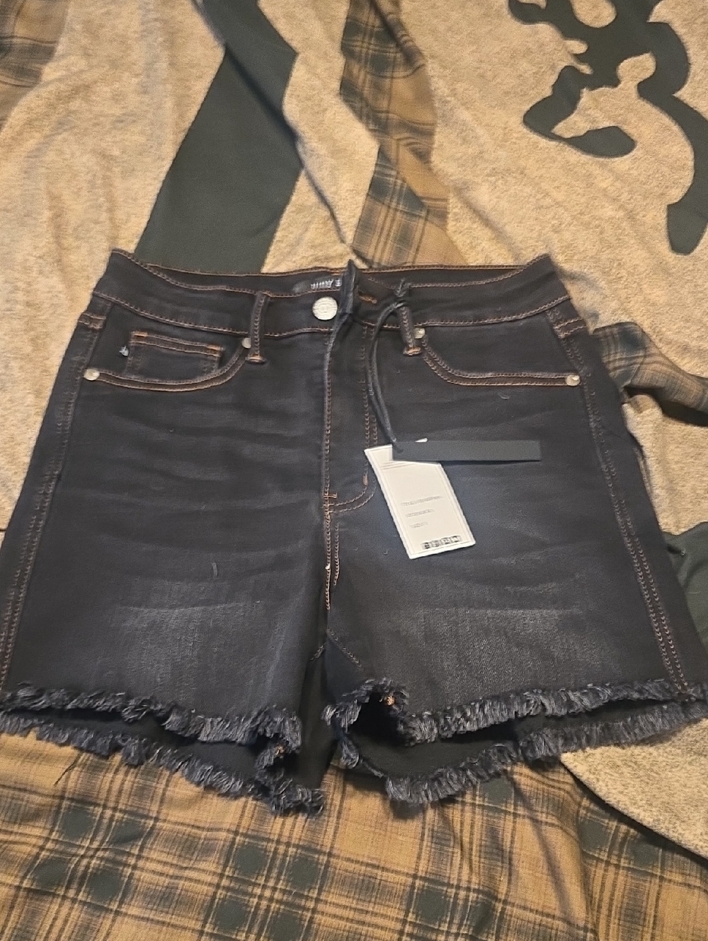High-Rise Black Denim Frayed Hem Women's Shorts New With Tags Small